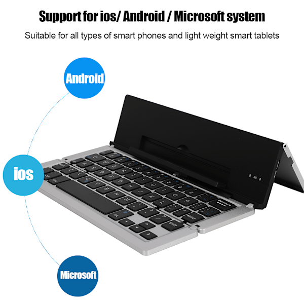 Praktisk trippelvikbar Bluetooth-tangentbord i aluminiumlegering för smarta telefoner och lätta surfplattor
