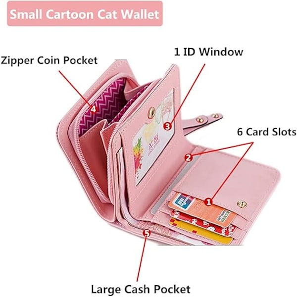 Sød Kattepung til Kvinder, Bifold Tegnebog Clutch Taske pink