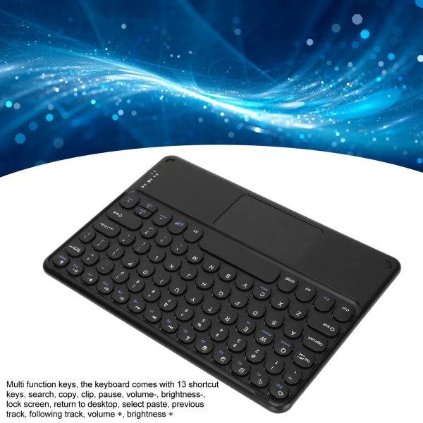 10in trådløst Bluetooth Touchpad-tastatur Retro Rund Keycap Ergonomisk Magnetisk Support Touch Gestures til Windows til IOS Sort