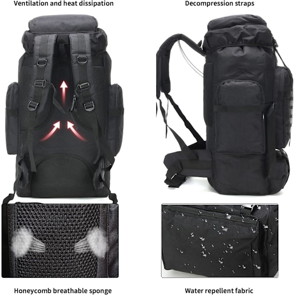 WINTMING Vandringsryggsäck för Män 80L Campingryggsäck Militär Ryggsäck 3 Dagars Assault Pack för Klättring khaki