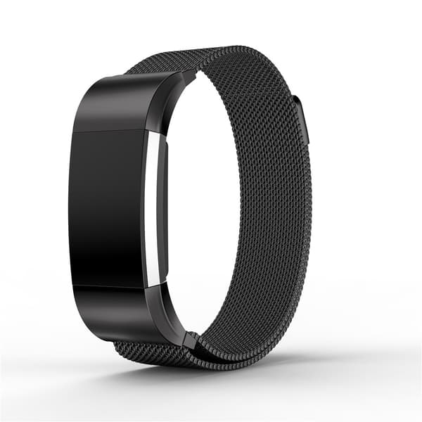 Magnetisk Milanese rustfrit stål rem armbånd erstatningsbånd til Fitbit Charge 2 Sort