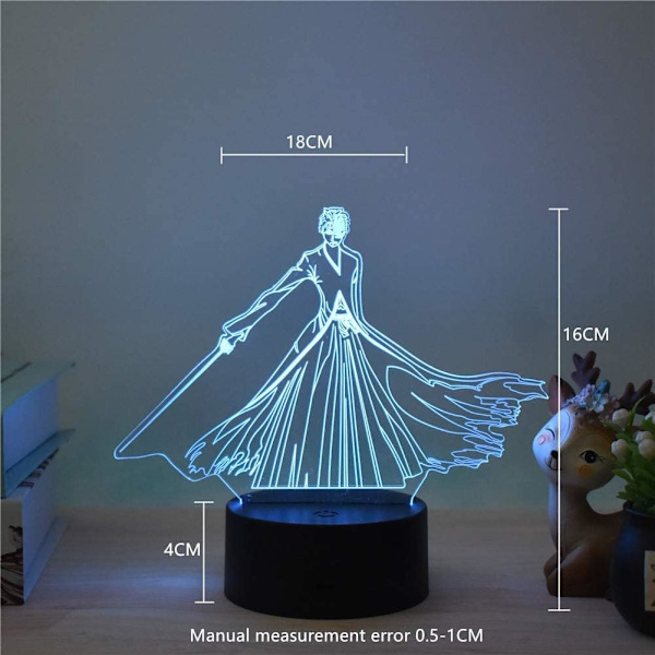 3D Illusionslampa Nattlampa LED Anime Cartoonfigur Kurosaki Ichigo led lampa Anime Kurosaki Ichigo Actionfigur Touch (7 Färger Touch-stil)