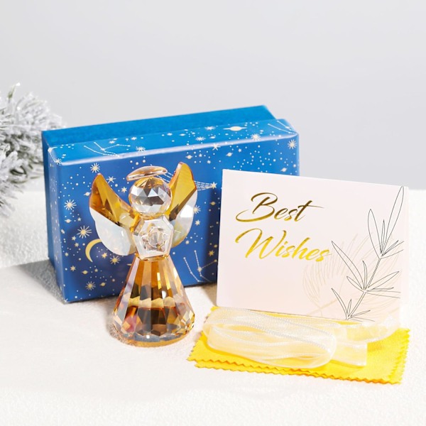 Champagne Crystal Glas Guardian Angel Figurine, Handgjord Ängelstatyett Present till Kvinnor, Konst Samlarföremål Dekoration