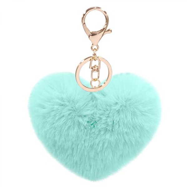 Kvinders hjerte Puffball nøglering imiteret pels Pom Pom nøgleholder taske tilbehør nøglering rygsæk charms til piger--grøn