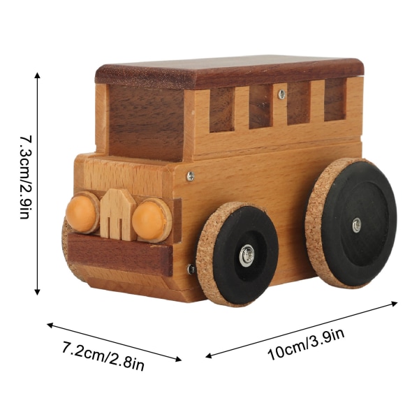 Bussformad speldosa i massivt bokträ, minibil i trä, musikalisk speldosa, hantverk för barnens dag, julklapp, födelsedagspresent
