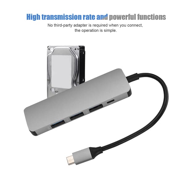 5 i 1 USB-C til 4-porters USB + for Android-utgangsport Multifunksjonshub Dokkingstasjon