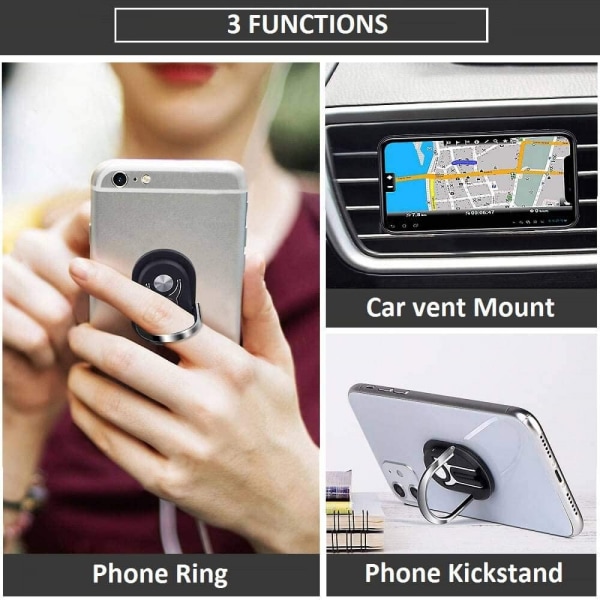 3 i 1 Universal Air Vent Mount Holder til Smartphone med én finger og brug som bordstativ - Sort