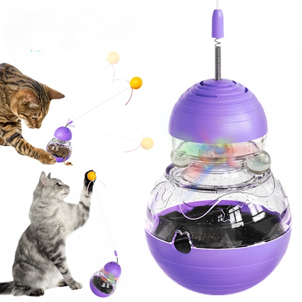 Interaktiv kattleksak för innekatter, Pusselmatare Kitty Tracking Balls Leksak, Långsam matdispenser Matande kattleksaker f Purple