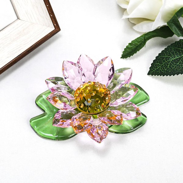 Krystall Lotus Figur Dekorasjon Vår Glass Dekorativ Lotus Blomst Samling Bord Midtpunkt (Rosa)