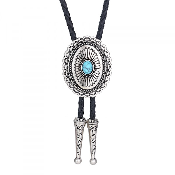Vintage Turkis Sten Bolo Tie Til Mænd Western Cowboy Oval Cool Retro Bola Tie Halskæde