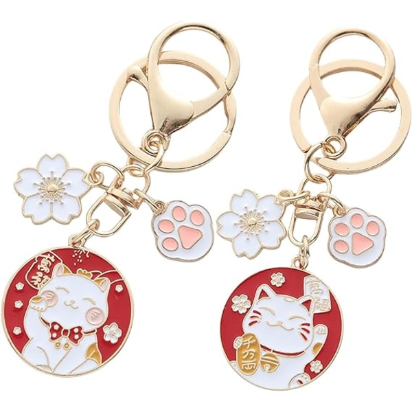 2PC Lucky Cat Nøkkelring Søte Nøkkelringer for Kvinner Søt Lommebok Nøkkelring for Jenter