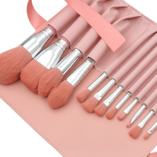 Light Pink Wooden Handle Makeup Brush Set + u p Pack , 12pcs Loose Powder Brush Eye Brush Beauty Makeup Tools