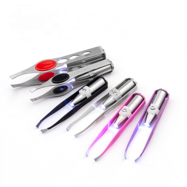 4 stk pinsett med LED lys hårfjerning Lys pinsett Makeup pinsett med lett verktøy for menn kvinner, rød