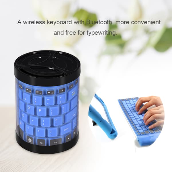 Bärbar Vattentät Mini Trådlöst Bluetooth-Tangentbord Fällbart för Laptop/PC/Telefon (Blå)