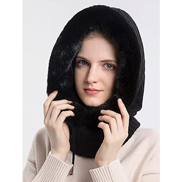Kvinners Enkeltstykke Slouchy Fleece Lue Hodeplagg Skjerf Maske Snøring Varm Hette Vinter Balaclava Genser Strikket Lue