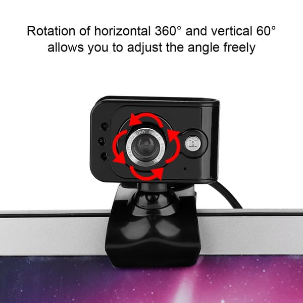 USB2.0 med MIC 12MP HD Webcam Webkamera Cam LED Lys Nattesyn til Computer PC Bærbar til