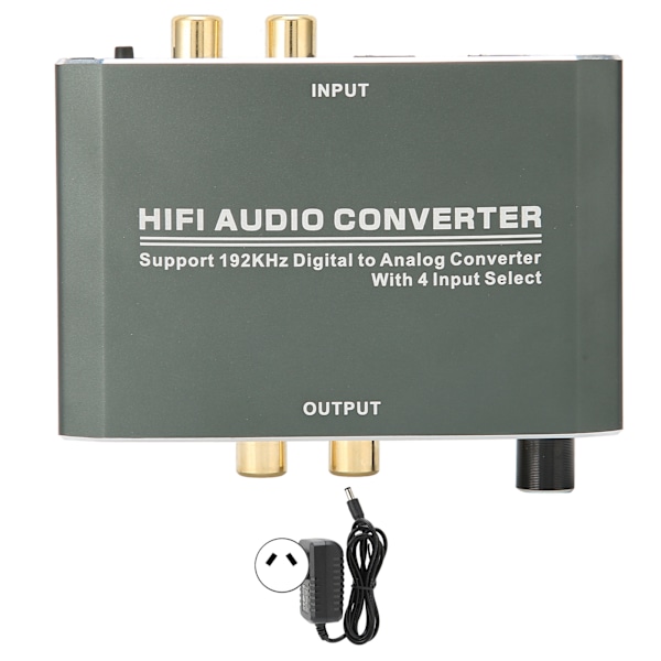 Audiokonverter Digital til Analog Adapter 192KHz Dekoder Aluminiumlegering Shell T‑609D 100‑240VAU Plugg