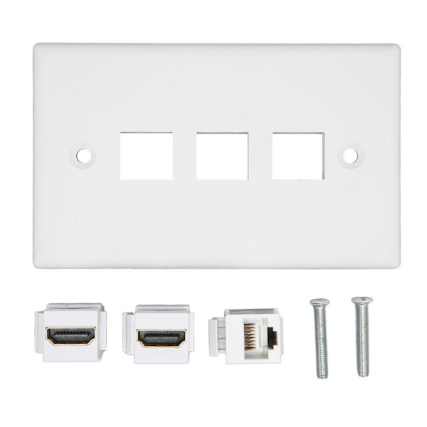 2-portars 4K HD Multimedia Interface Ethernet-väggplatta Lödfri 1-portars Cat6 Keystone-väggplatta för HDTV-projektor