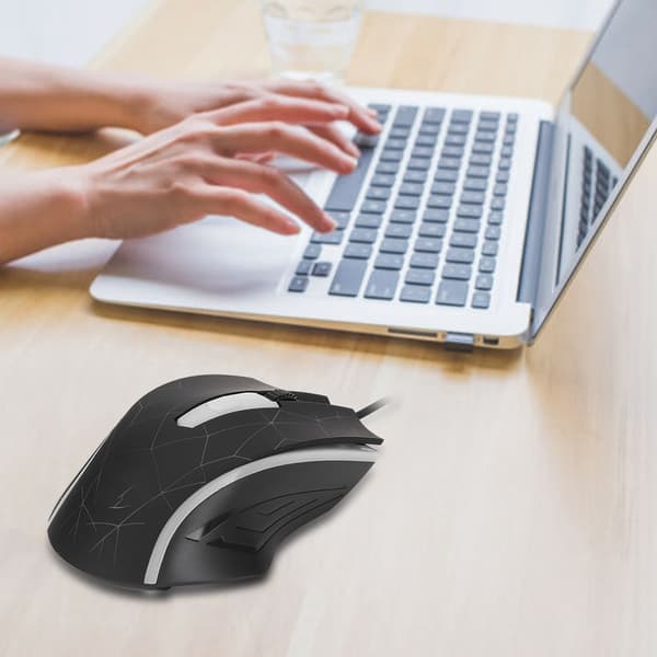 WARWOLF M-01 4D LED Farverig USB Kablet Gaming Lys Mus til Computer Spil Sort