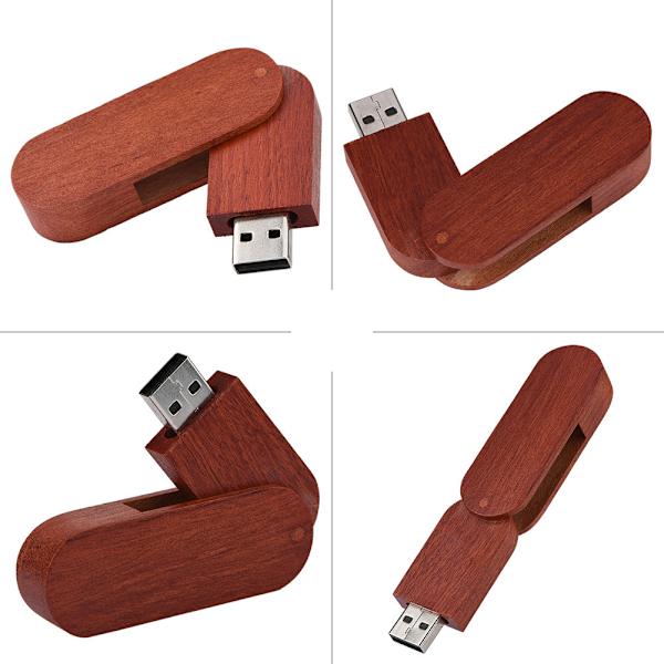 Käännettävä puinen USB 2.0 -muistilaite, peukaloasema U-levy (ruusupuu, 64 Gt)