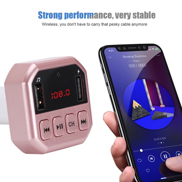Bil Bluetooth Trådløs MP3 HD-spiller FM-sender Modulator Med Egen Lader(Rosa)