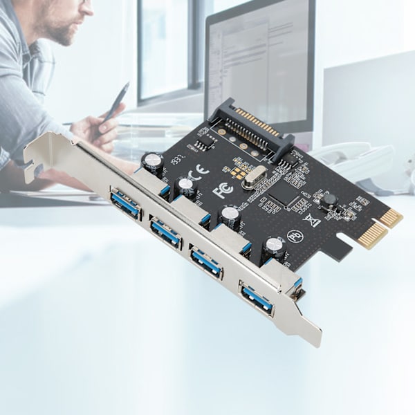 4-Port Low Impedance PCI-E till USB3.0 Expansionskort för Windows XP/ Vista / Win7 / Win8 / Win10