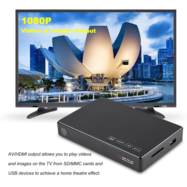 2.5 tuuman SATA-mediasoitin 32 Gt SD/MMC-stereokaiutin 1080P-video HDMI-mediasoitin -