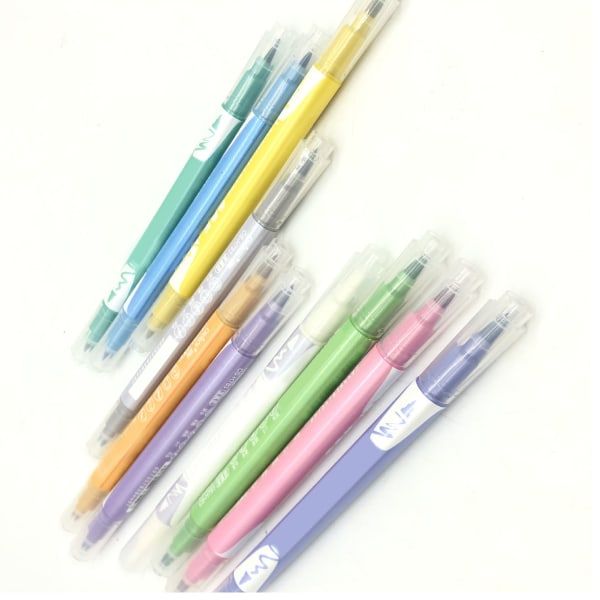10 stk dobbeltspisset akvarellpenner med 10 metalliske farger, hurtigtørkende akvarellpenner med plastskall