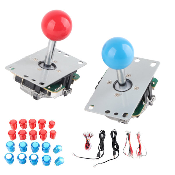 2-spillers arkade DIY-sett LED-belyste trykknapper USB-koder for PC-spill 5V (rød blå)