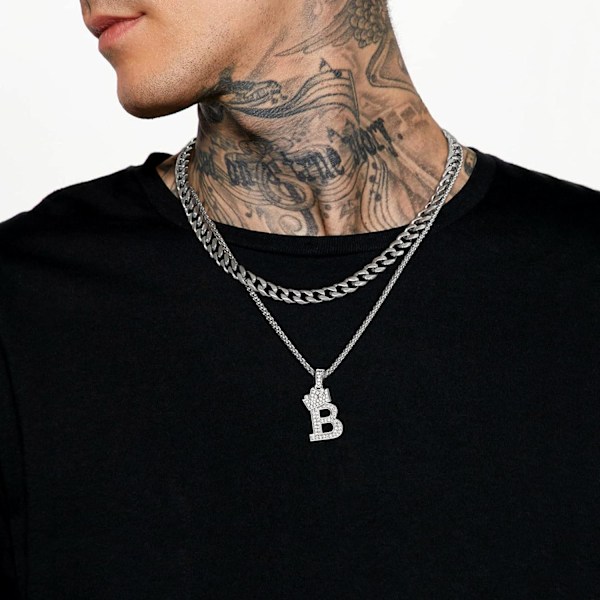 Krone Initial A-Z Halskæde, Iced Out Bogstav Vedhæng med 22-24 Tommer Kæde, Mænd Kvinder Bling Hip Hop Alfabet Navn Smykker Gave Store Initialer Halskæder F Silver