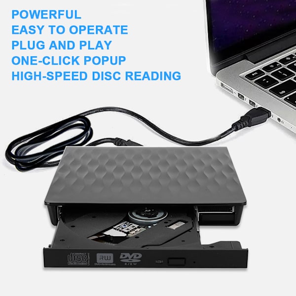 USB 3.0 -poltin, ulkoinen optinen asema, DVD-kirjoitin, pöytätietokoneen kannettava lisävaruste, tyyppi C, musta (musta)