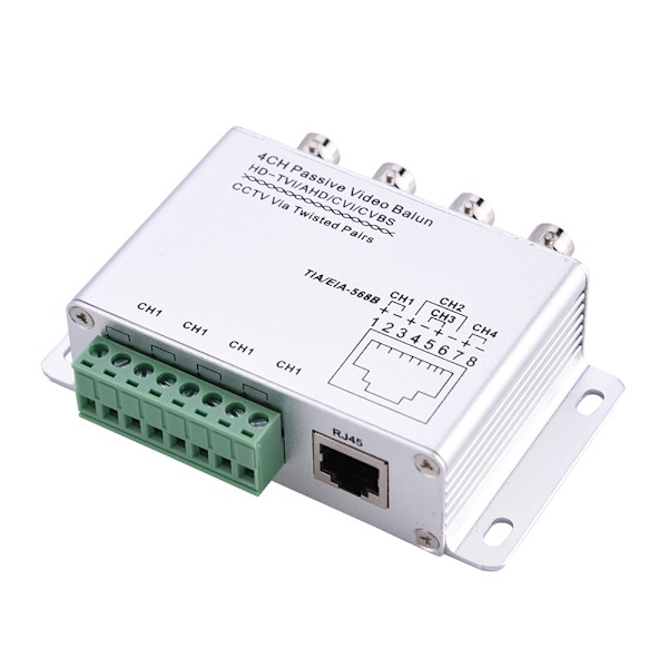 4-kanals RJ45 HD Passiv Video Balun HD-TVI/AHD/CVI/CVBS CCTV Via Twisted Pairs