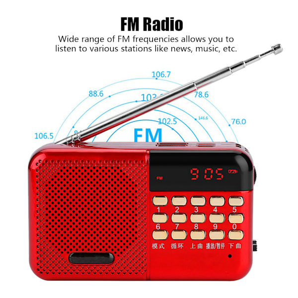 PW Cut Memory Stereo FM Radio U Disk/TF Music Mini USB FM Radio Højttaler med 24-timers standby