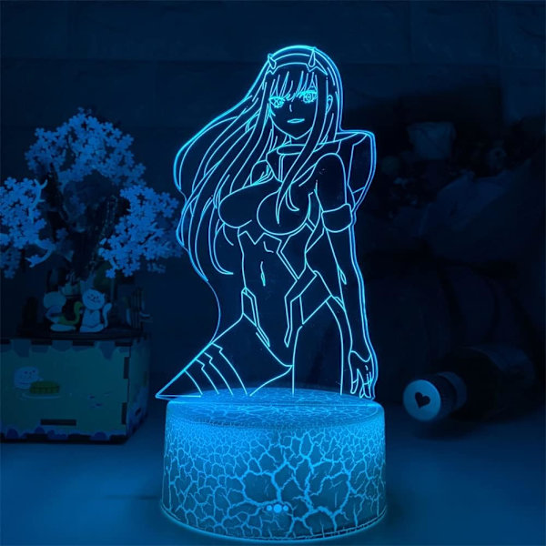 Animelampa 3D Nattlampa Darling in The Franxx Zero Two Figur Nattlampa Touch 7 Färger Fjärrkontroll 16 Färgförändring