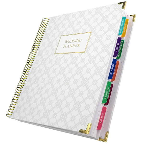 Bryllups-planlægger 9x11 Hardcover Organizer, Bogmærke, Planlægningsklistermærker, Visitkort Holder og Lommemapper