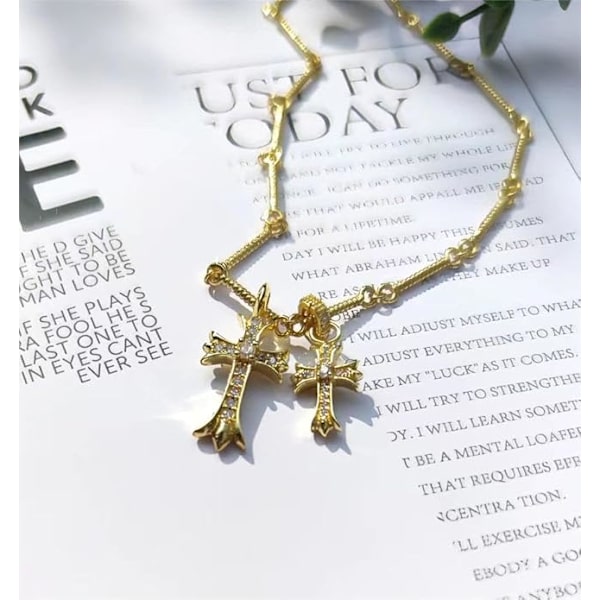 Double Cross Vintage CZ-timanttiristi Pitkä Riipuskaulakoru 18k Kultapinnoitettu Choker-kaulakoru Naisille, Trendikäs Koru Lahja Naisille.