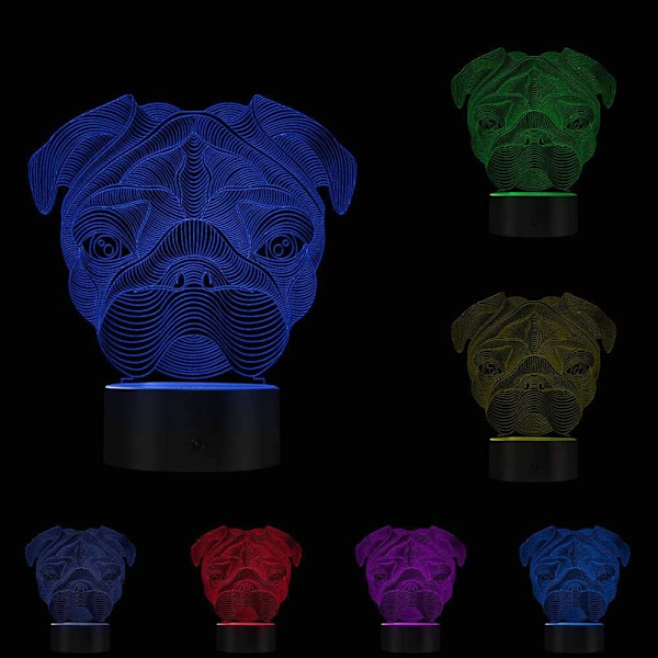 3D Söt Fransk Bulldog & Pug Form Nyhet Bordlampa LED Nattlampa Heminredning Husdjur Hund Valp Djur 3D Optisk Illusion Ljus