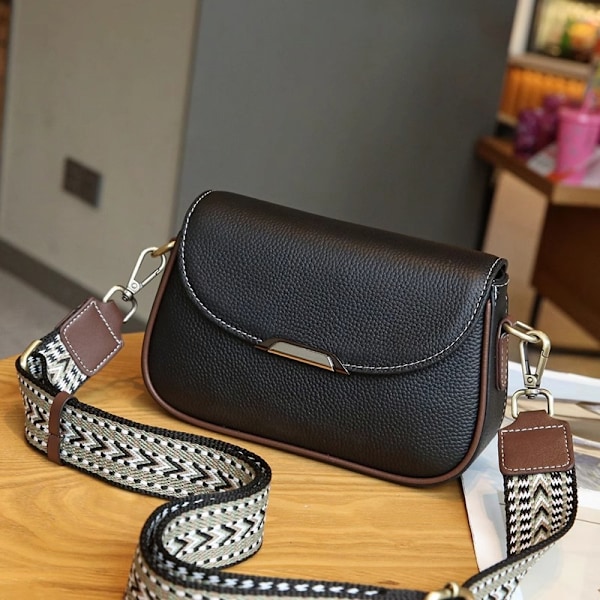 Äkta Läder Crossbody Mode Enkel Kohud Damväskor Små Väskor Bredband Axel Liten Fyrkantig Väska