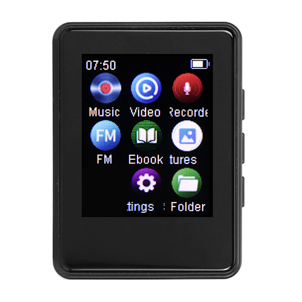 MP3-spiller Bluetooth 5.0 1,77 tommers Full Touch-skjerm HiFi Stereo-lyd FM-radio Opptak MP4 Musikkspiller med 16G Minnekort