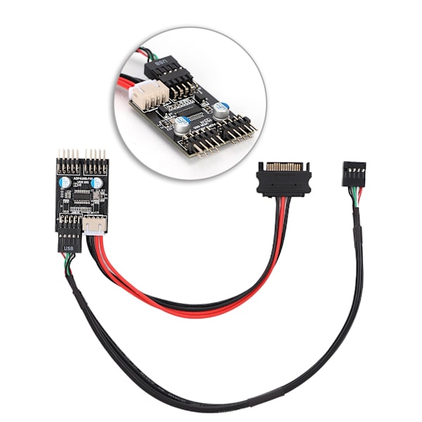 1 hann til 2 hann port USB 2.0 header 9PIN til dobbel 9PIN utvidelseshub med SATA strømkabel