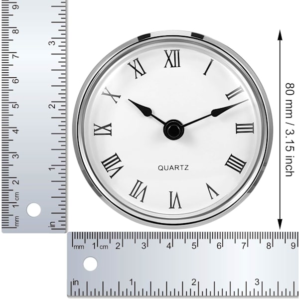 3-1/8 tommer (80 mm) kvartsur indsats med romertal, kvartsværk (sølvkant)