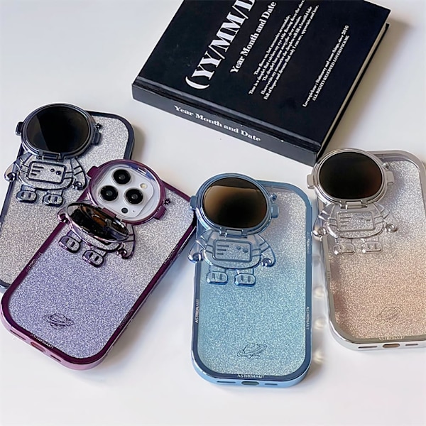 Astronaut Skjult Støtteben Telefoncover til iPhone 16 pro Kamerabeskyttelse Luksus Glitter Bling 6D Elektropletteret Klar Blød TPU Beskyttelse A Gold