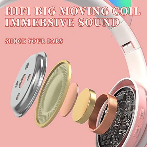 Kissan korvat LED Bluetooth -kuulokkeet, aktiivinen melunvaimennus, langattomat kuulokkeet, 8 tunnin toistoaika, Hi-fi-stereo, D