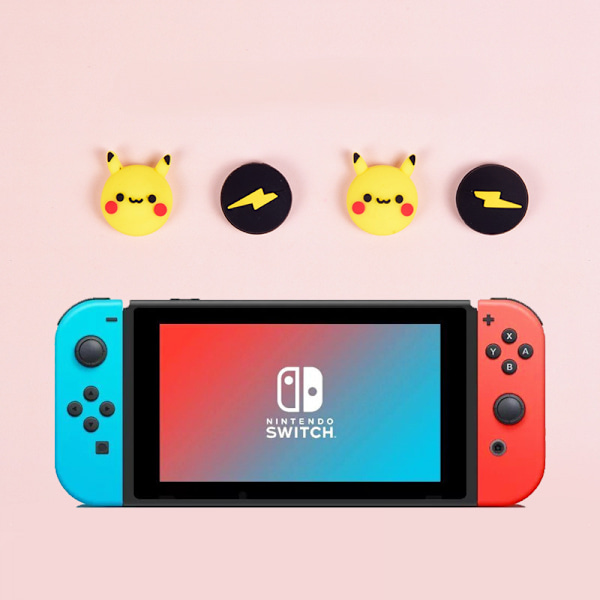 Tumgreppskåpor kompatibla med Nintendo Switch Lite, mjuka silikonskydd för joystick, 4 st (Pikachu)