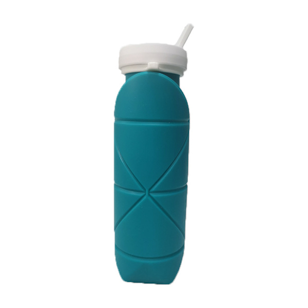 Pyöräilymatkailu kannettava silikoni taittuva vesipullo imukuppi syaani 600 ml