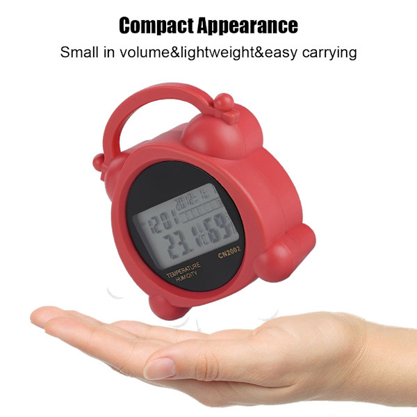 Elektronisk digital inomhus Fahrenheit/Celsius termometer hygrometer med väckarklocka (rosa)