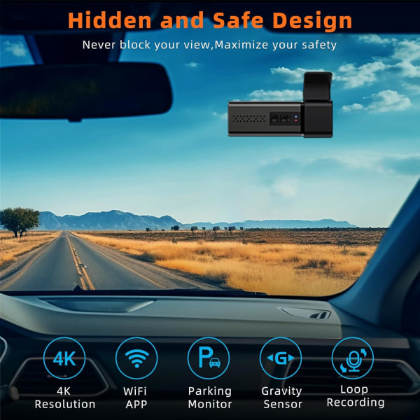 Dash Cam 4K WiFi Front Dash Camera for Cars, Car Camera Mini Dashcams with App, Dashboard Camera with 24H Parking Mode, Night Vision, Loop Recording Black V100PRO