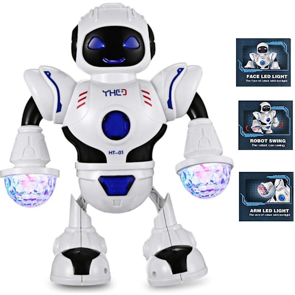 Elektronisk robotlegetøj, smart rumgående dansende robot, syngende musikrobot med musik og farverige lys