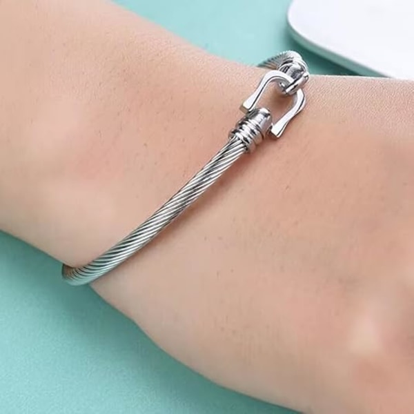 Unisex Kabelarmbånd i Rustfrit Stål med Charm Bangle Armbånd med Hækteknap Bedste Veninde Søster Mode Smykker Gave til Kvinder Mænd