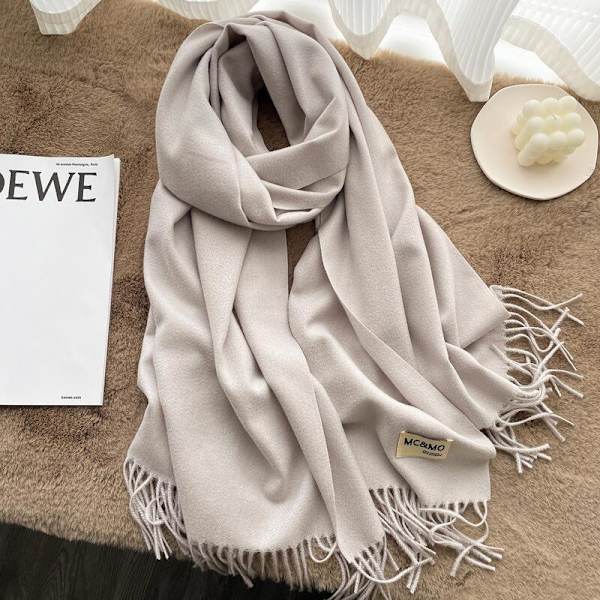 Kvindernes tykke bløde uld cashmere sjal tørklæde - varmt solidt sjal-beige